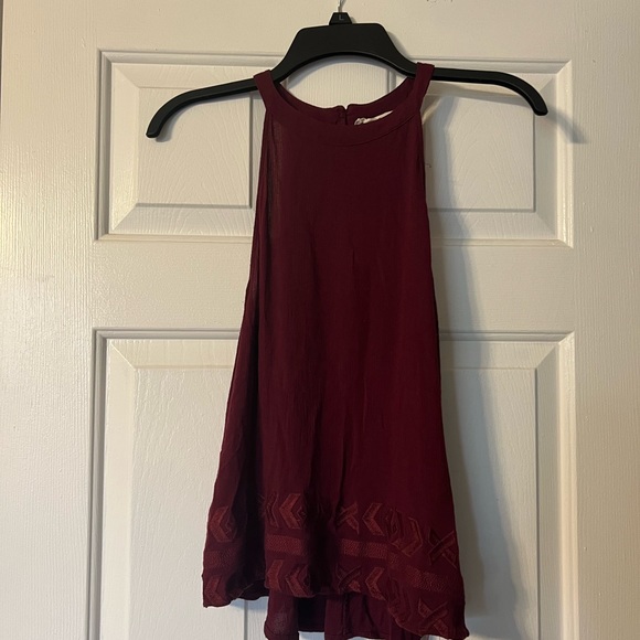 Juniors large Maroon solid tank top tribal print halter Scoop style rayon - Picture 2 of 10